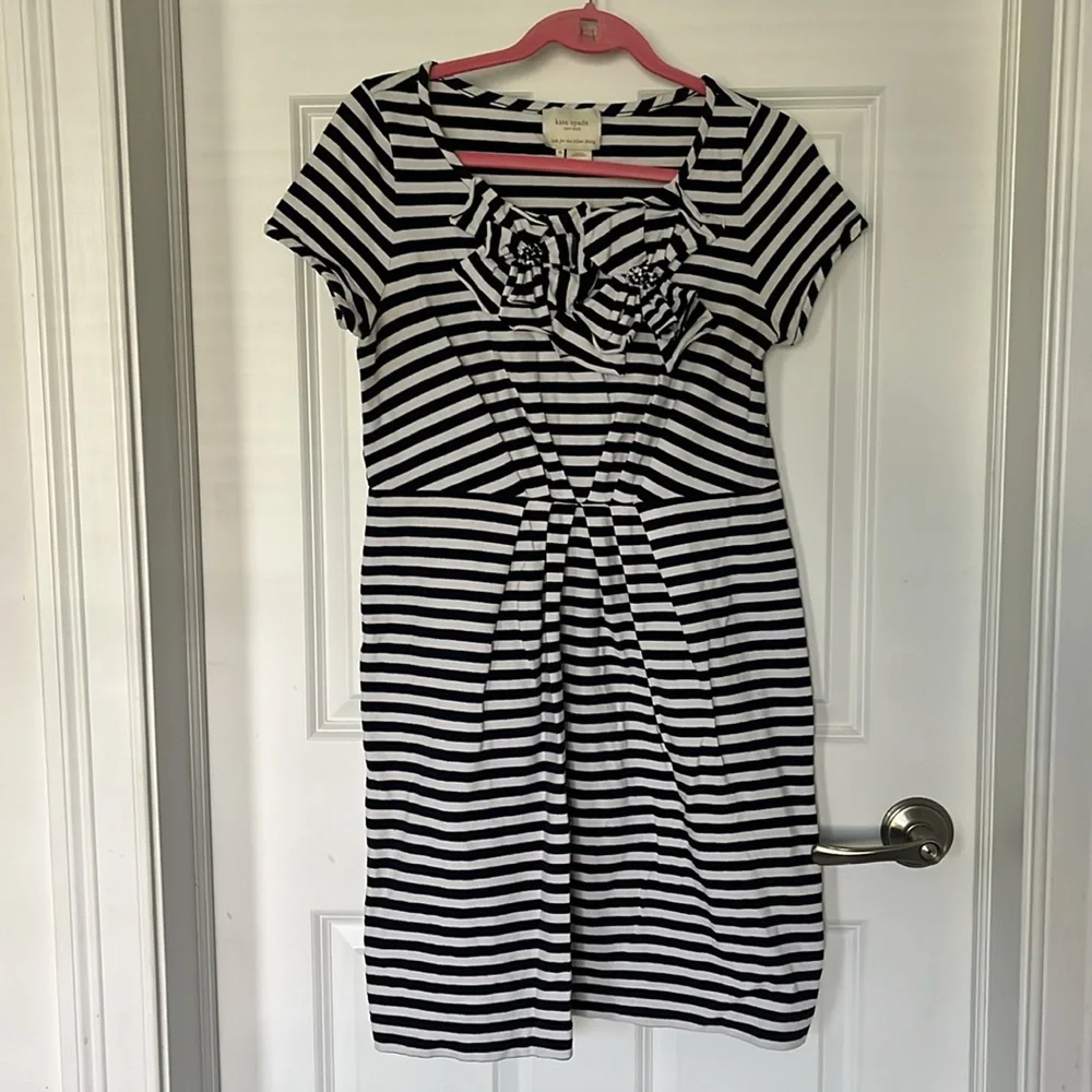 kate spade Black and White Striped Mini Dress with Ruffle Detail
